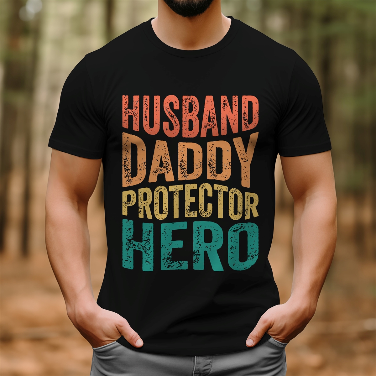 Husband Daddy Protector Hero Men’s T-shirt Graphic Tee For Dad – Father’s Day Gift For Him