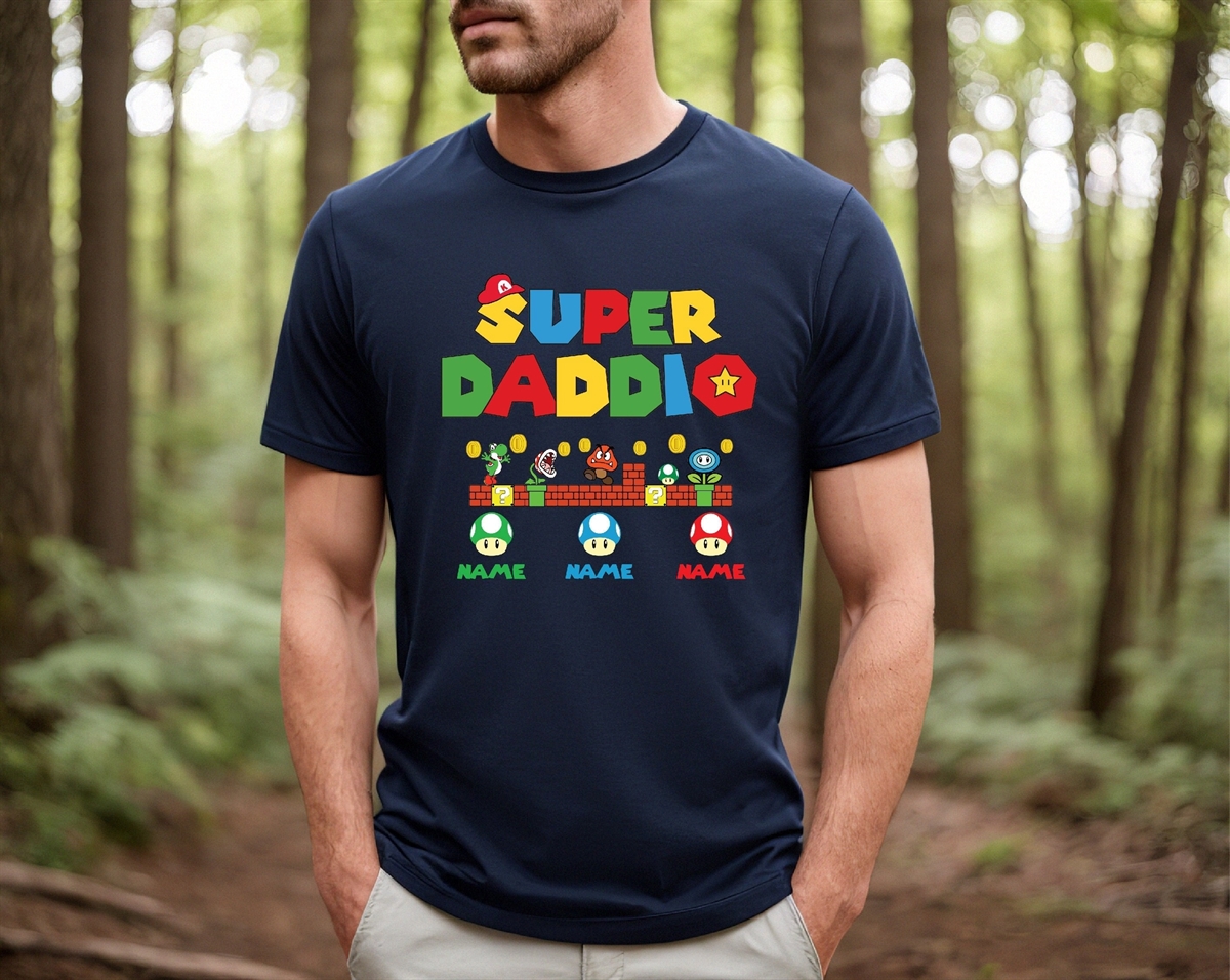 Custom Super Daddio Shirt Personalized Kids Name Dad Tee – Father’s Day Gift Gamer Daddy Tee