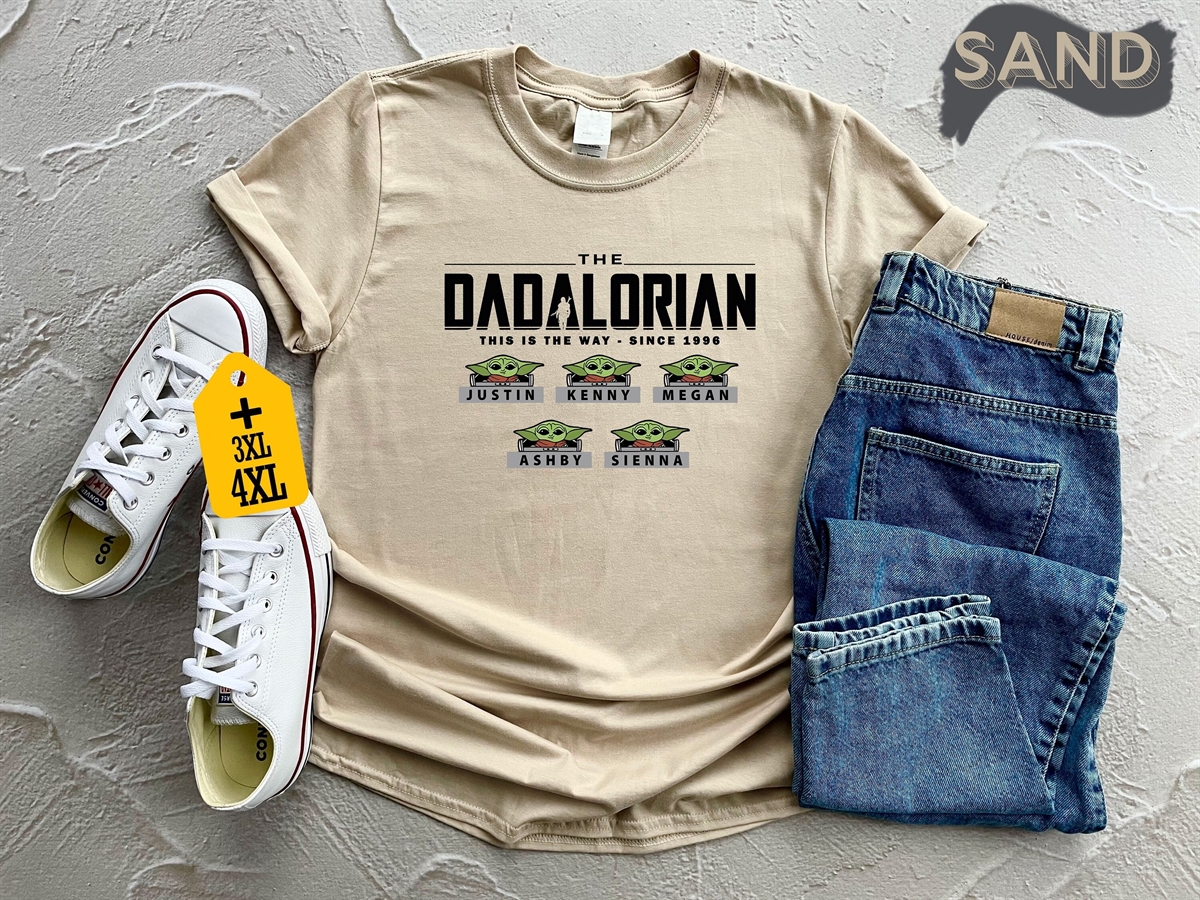 Custom Star Wars Dadalorian Shirt With Kids Names Father’s Day Star Wars Tee – Personalized Baby Yoda Kid Name Shirt