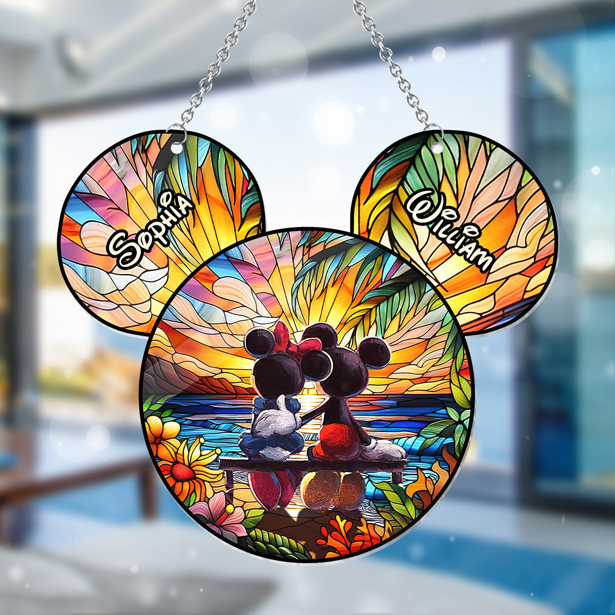 Personalized Mouse Window Hanging Suncatcher Ornament Romantic Sunset