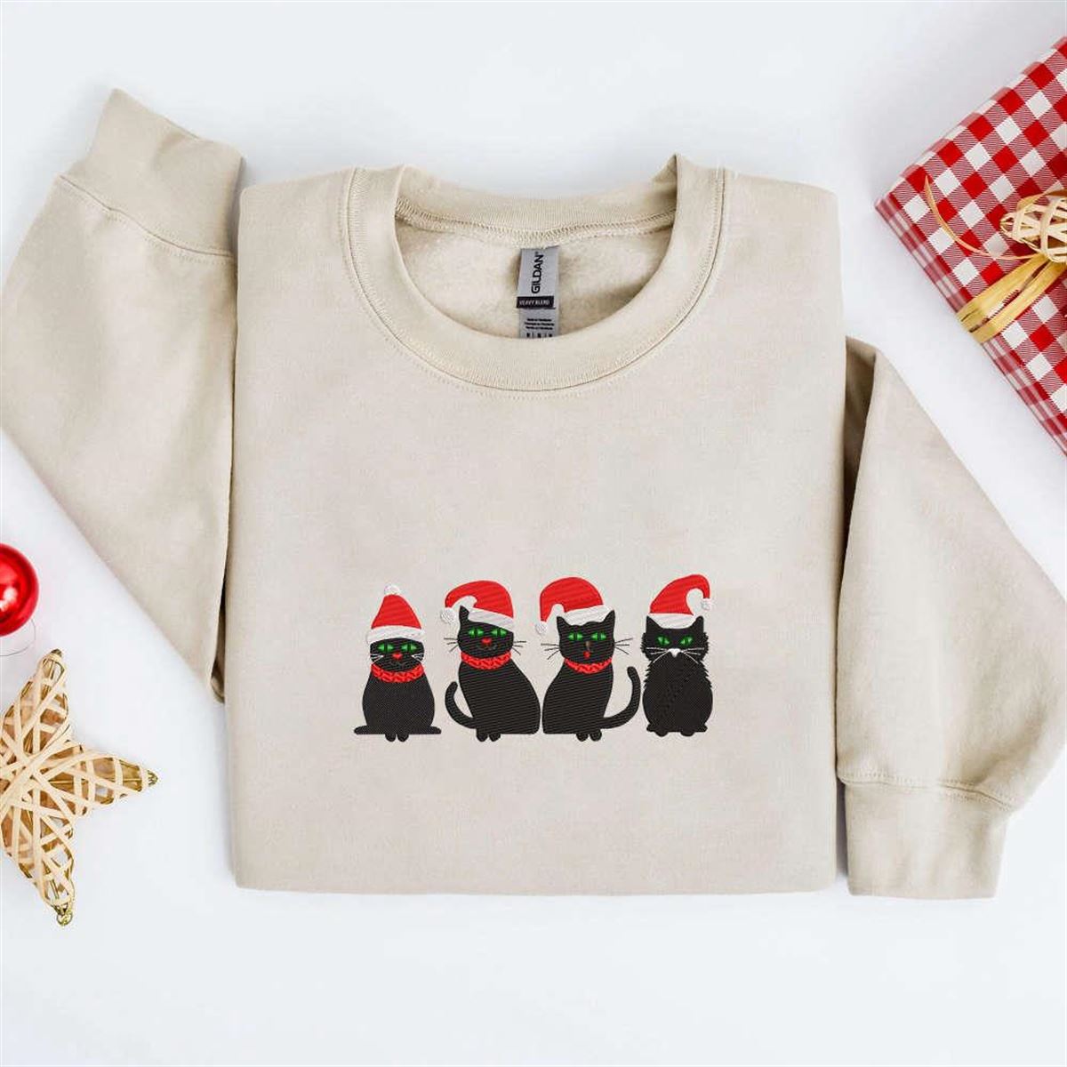 Christmas Cats Embroidered Sweatshirt