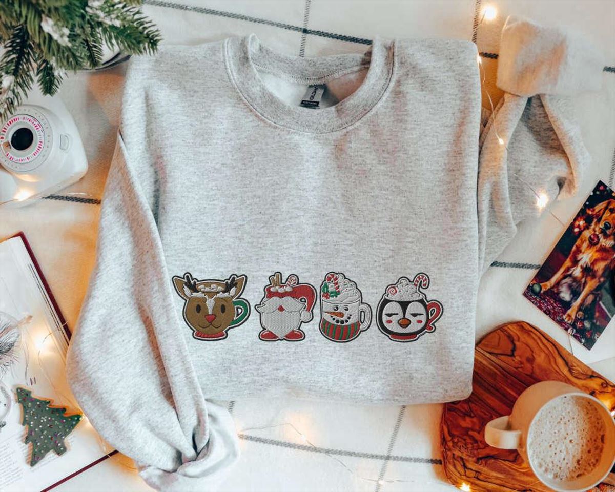 Christmas Coffee Cup Embroidered Sweatshirt