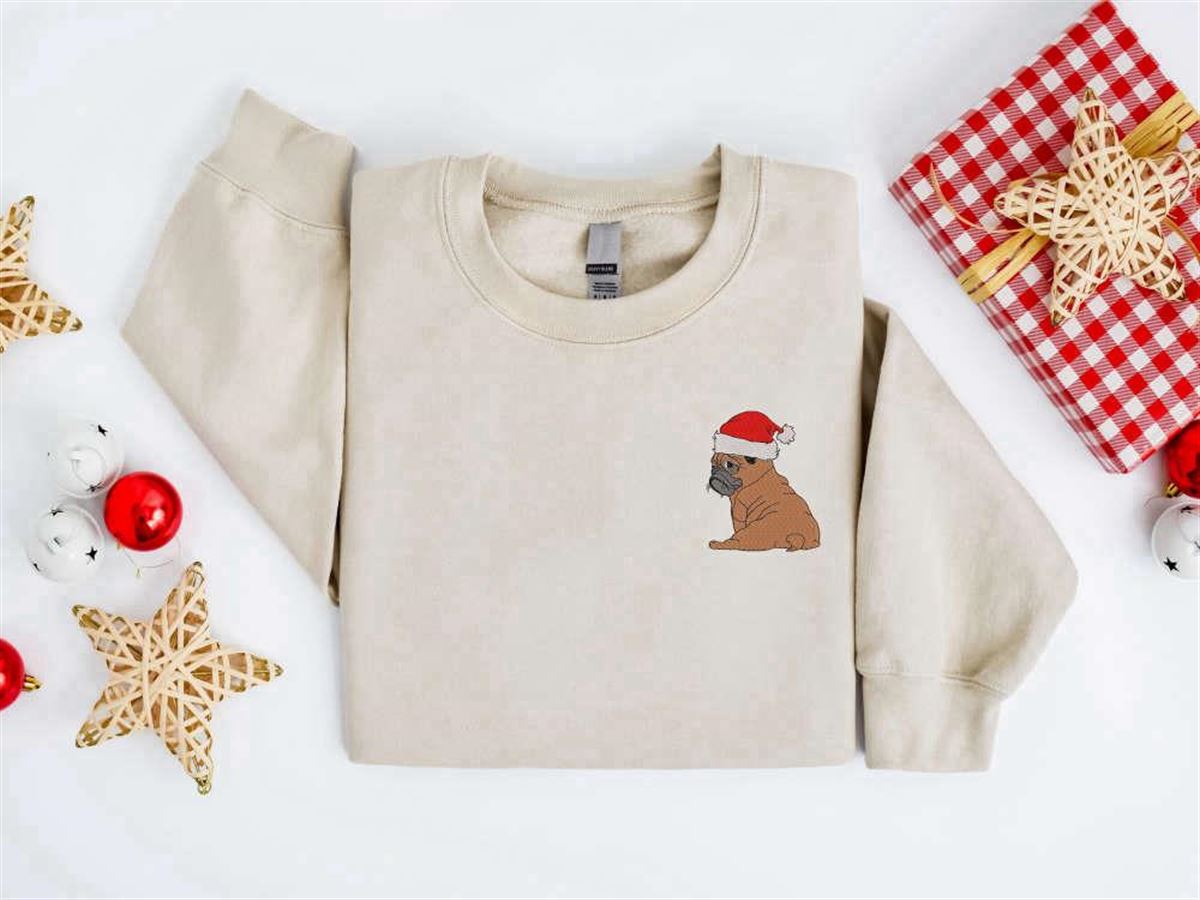 Christmas Dog Embroidered Sweatshirt Pug Santa