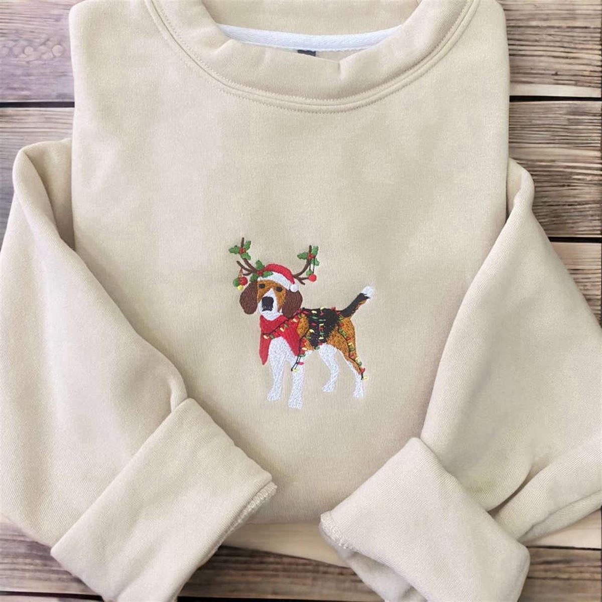 Christmas Dog Sweatshirt Embroidered Beagle Reindeer