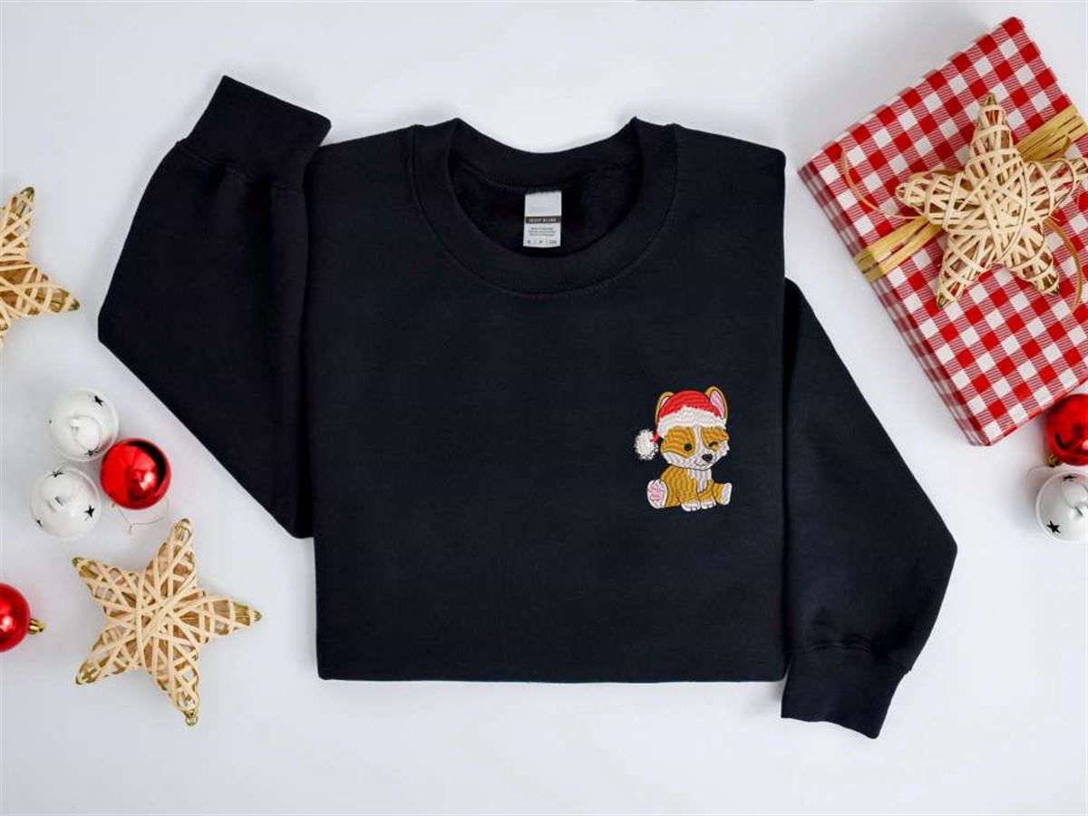 Christmas Dog Sweatshirt Embroidered Corgi Santa