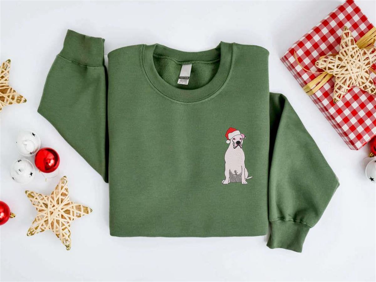 Christmas Dog Sweatshirt Embroidered Pitbull