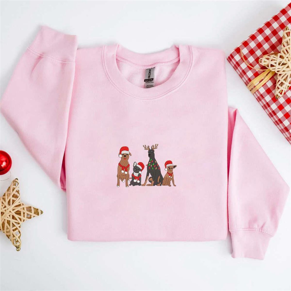 Christmas Dogs Embroidery Sweatshirt With Happy Puppies