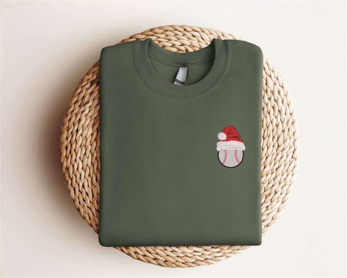 Christmas Embroidered Baseball Santa Sweatshirt