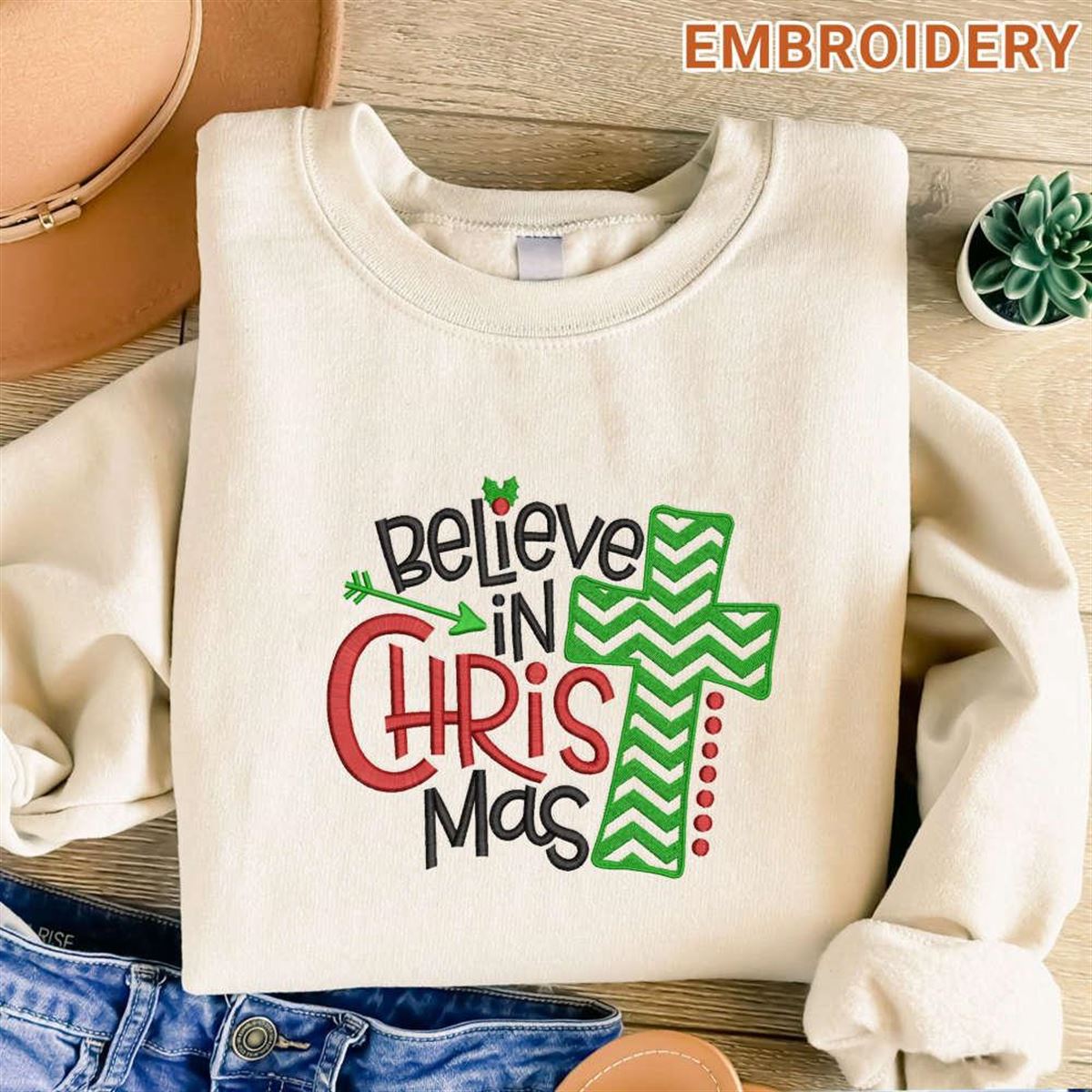 Christmas Embroidered Believe Sweatshirt