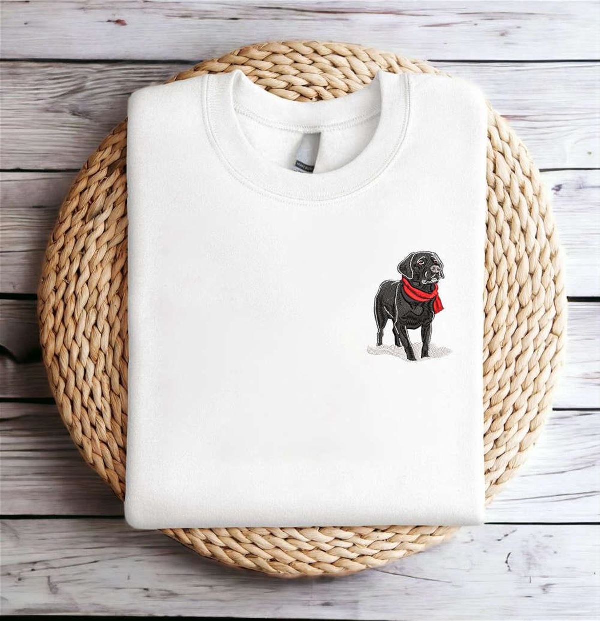 Christmas Embroidered Dog Sweatshirt Black Labrador