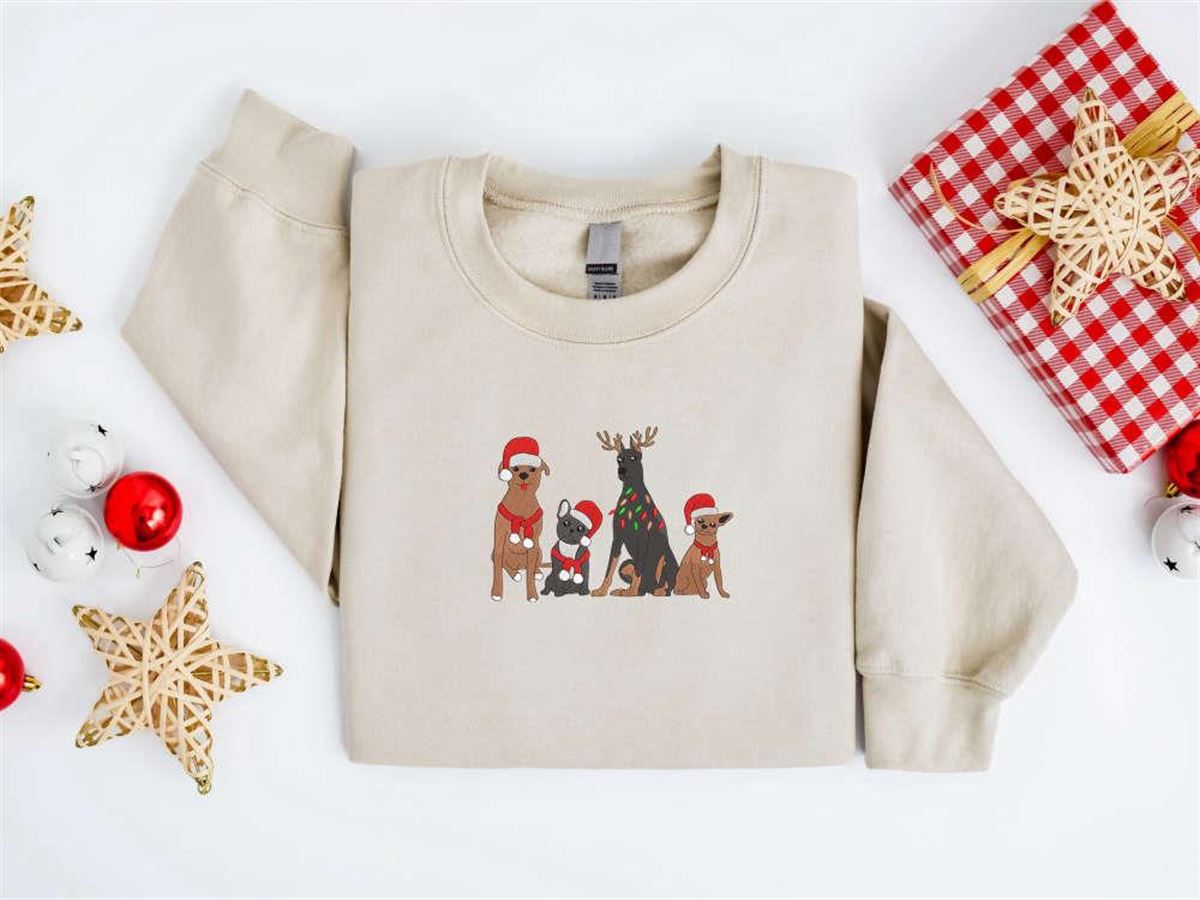 Christmas Embroidered Dog Sweatshirt Dog Santa