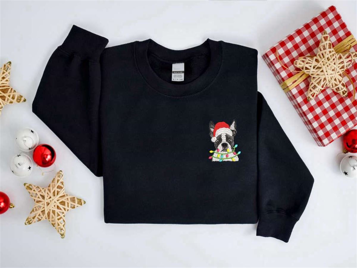 Christmas Embroidered Dog Sweatshirt For Boston Terriers