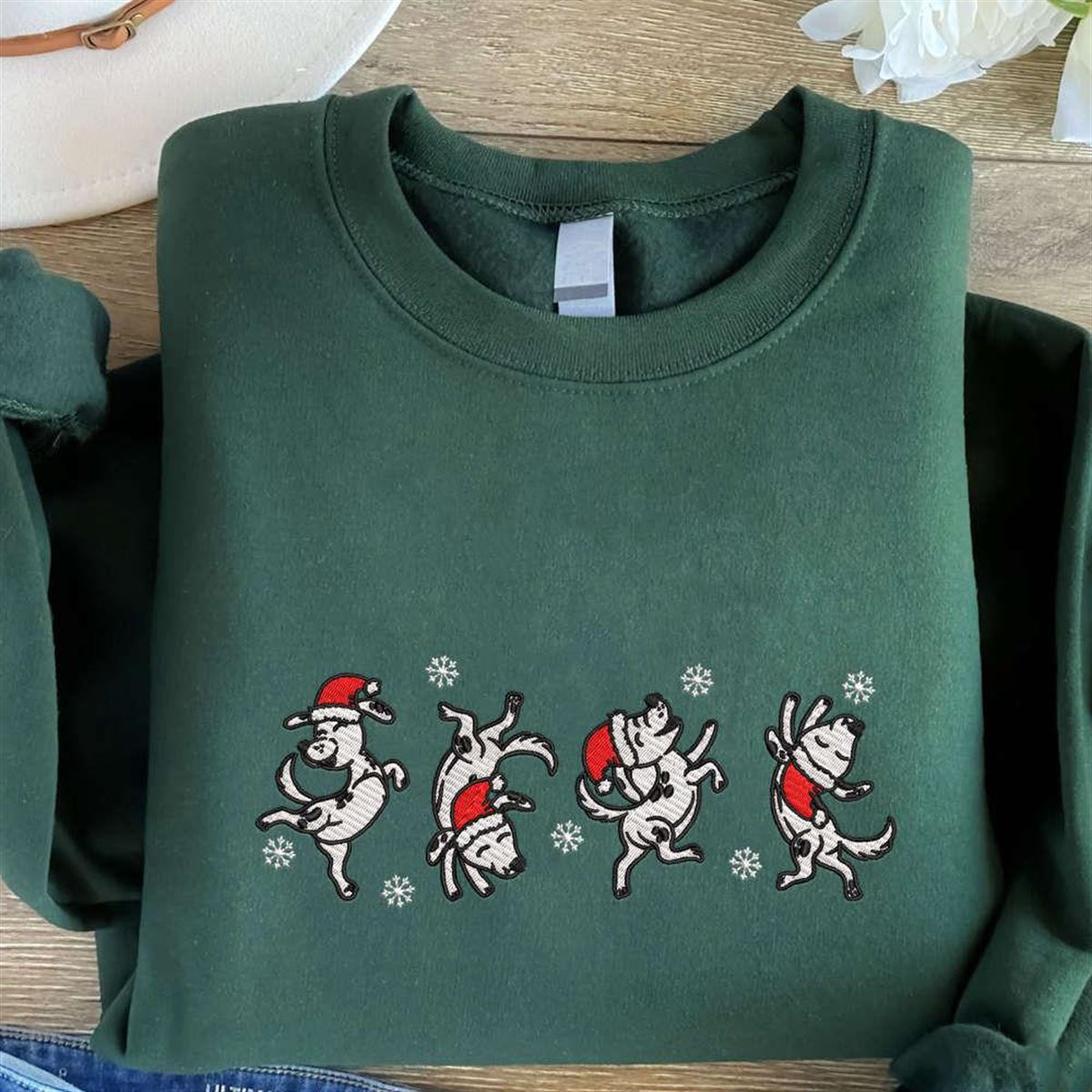 Christmas Embroidered Dog Sweatshirt Perfect Holiday Gift