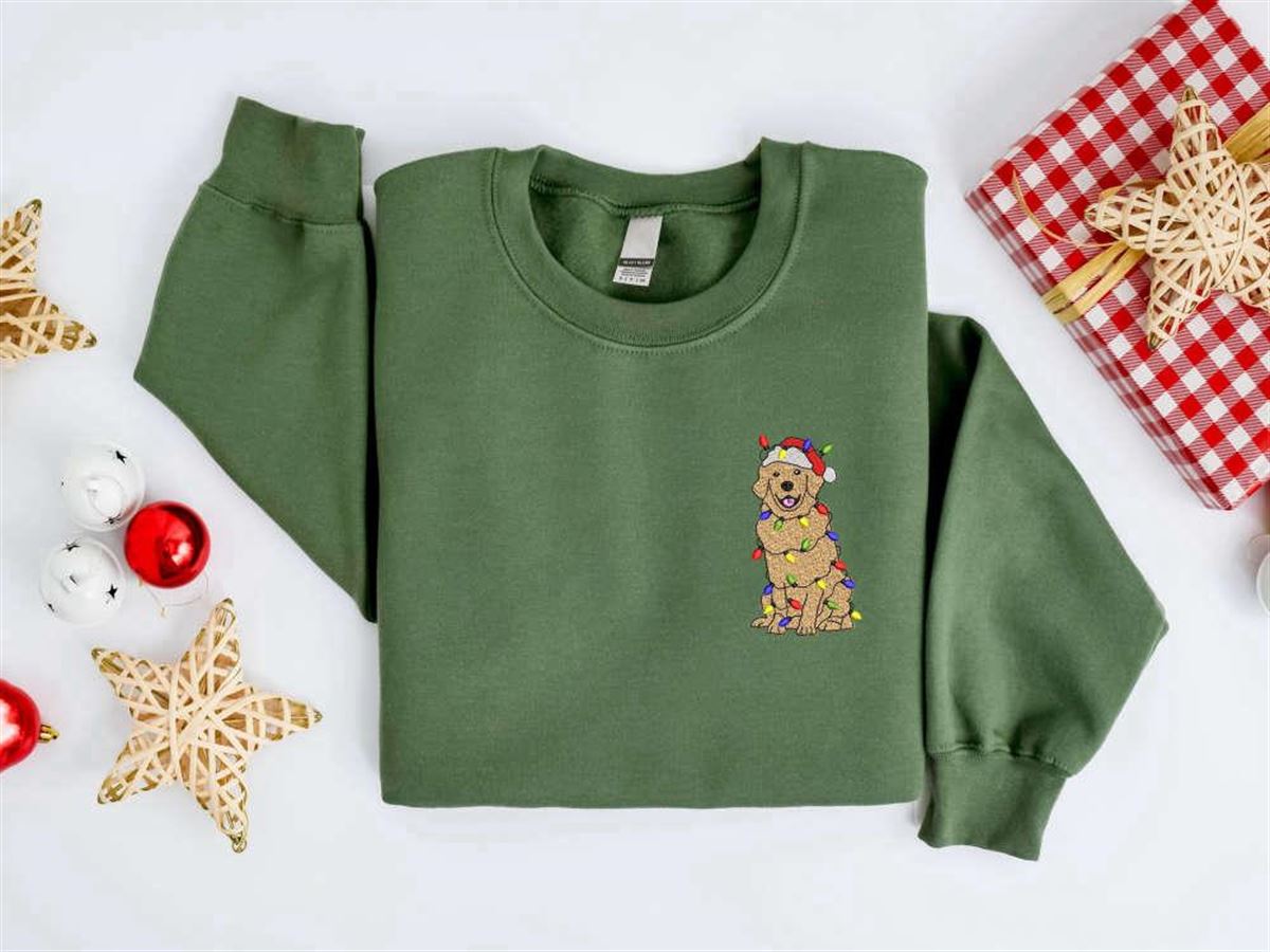 Christmas Embroidered Golden Dog Sweatshirt