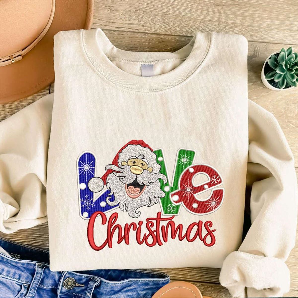 Christmas Embroidered Santa Crewneck Sweatshirt