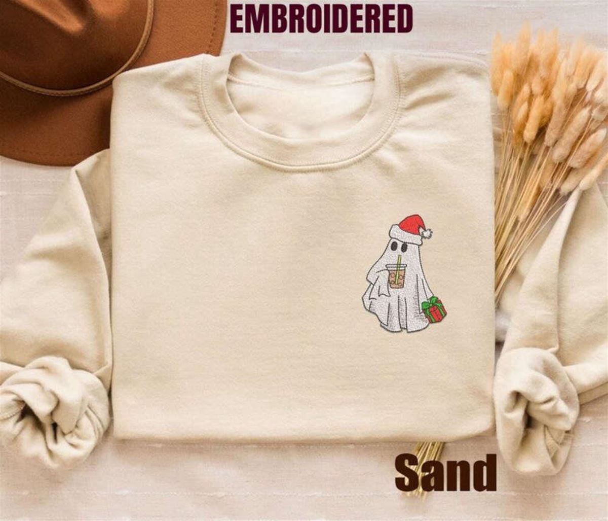 Christmas Ghost Embroidered Crewneck Sweatshirt