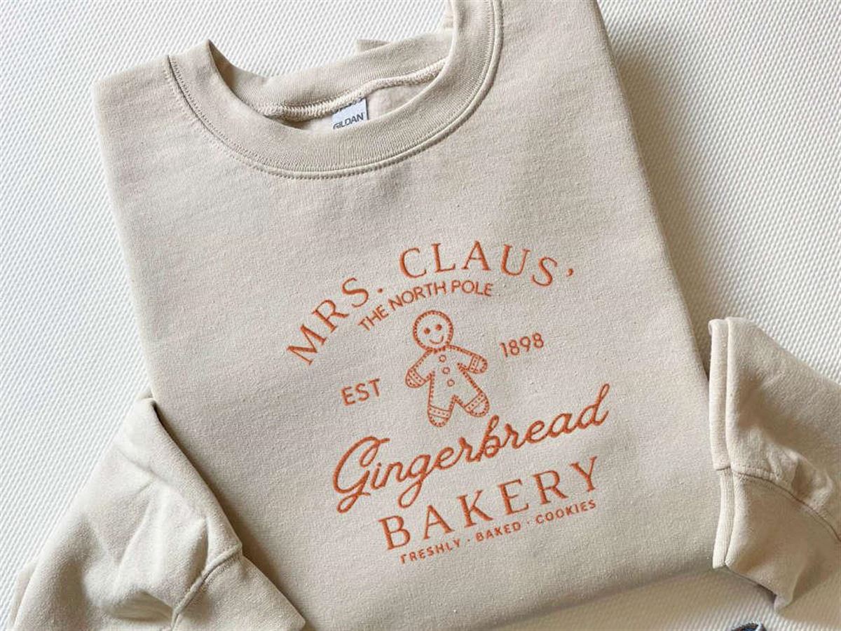 Christmas Gingerbread Embroidered Mrs Claus Sweatshirt