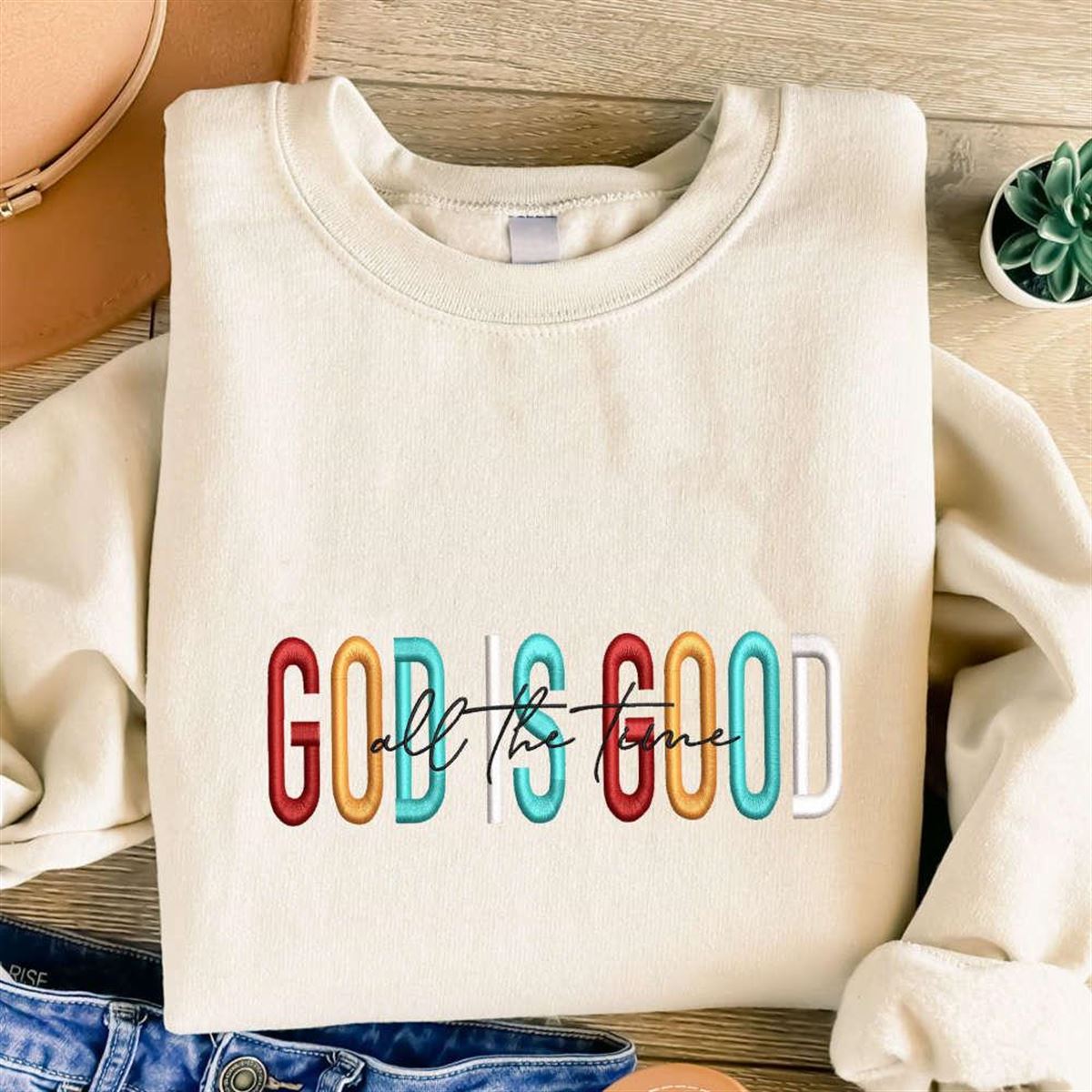 Christmas God Is Good Embroidered Sweatshirt