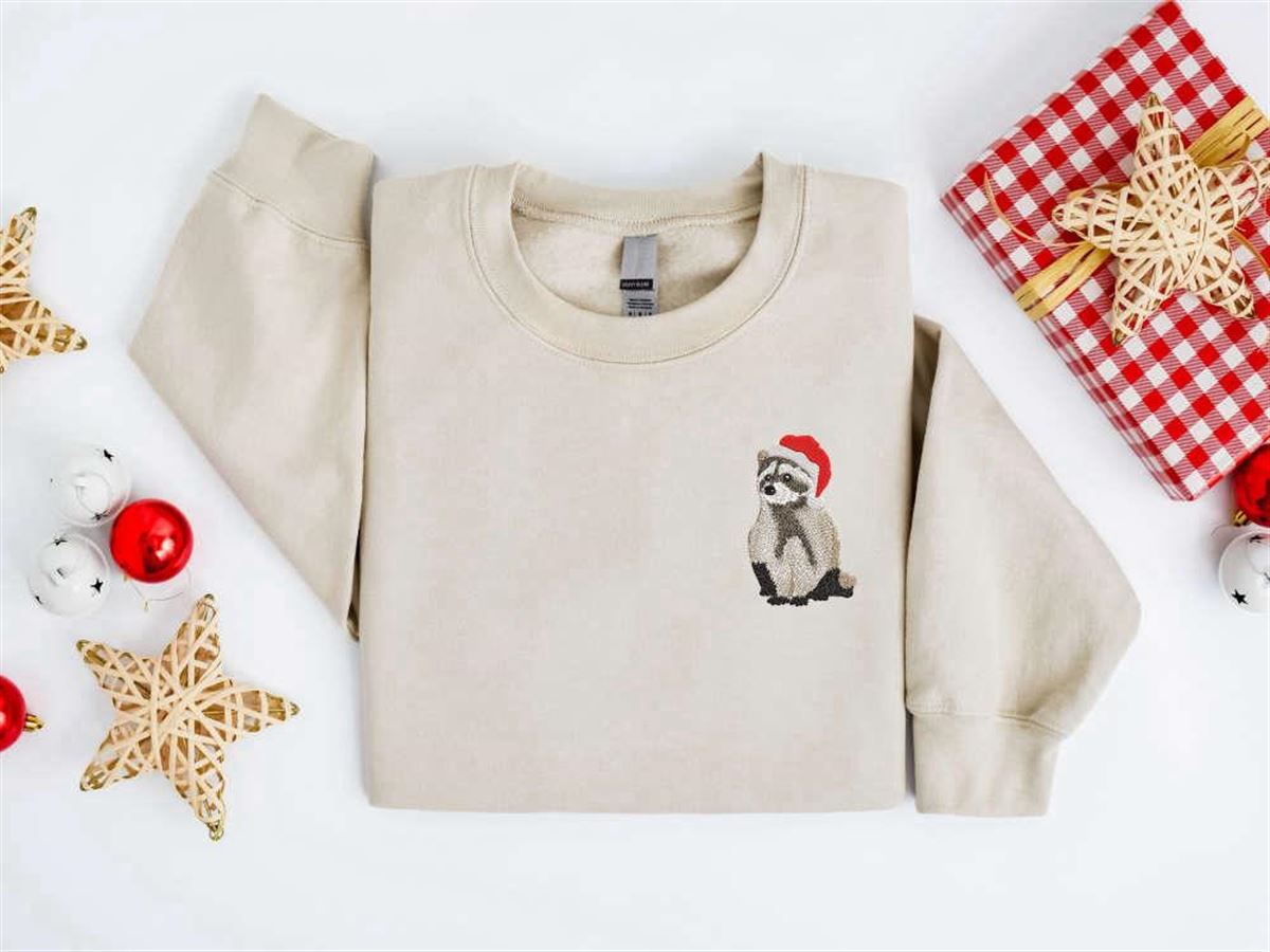 Christmas Raccoon Sweatshirt Embroidered Santa Raccoon