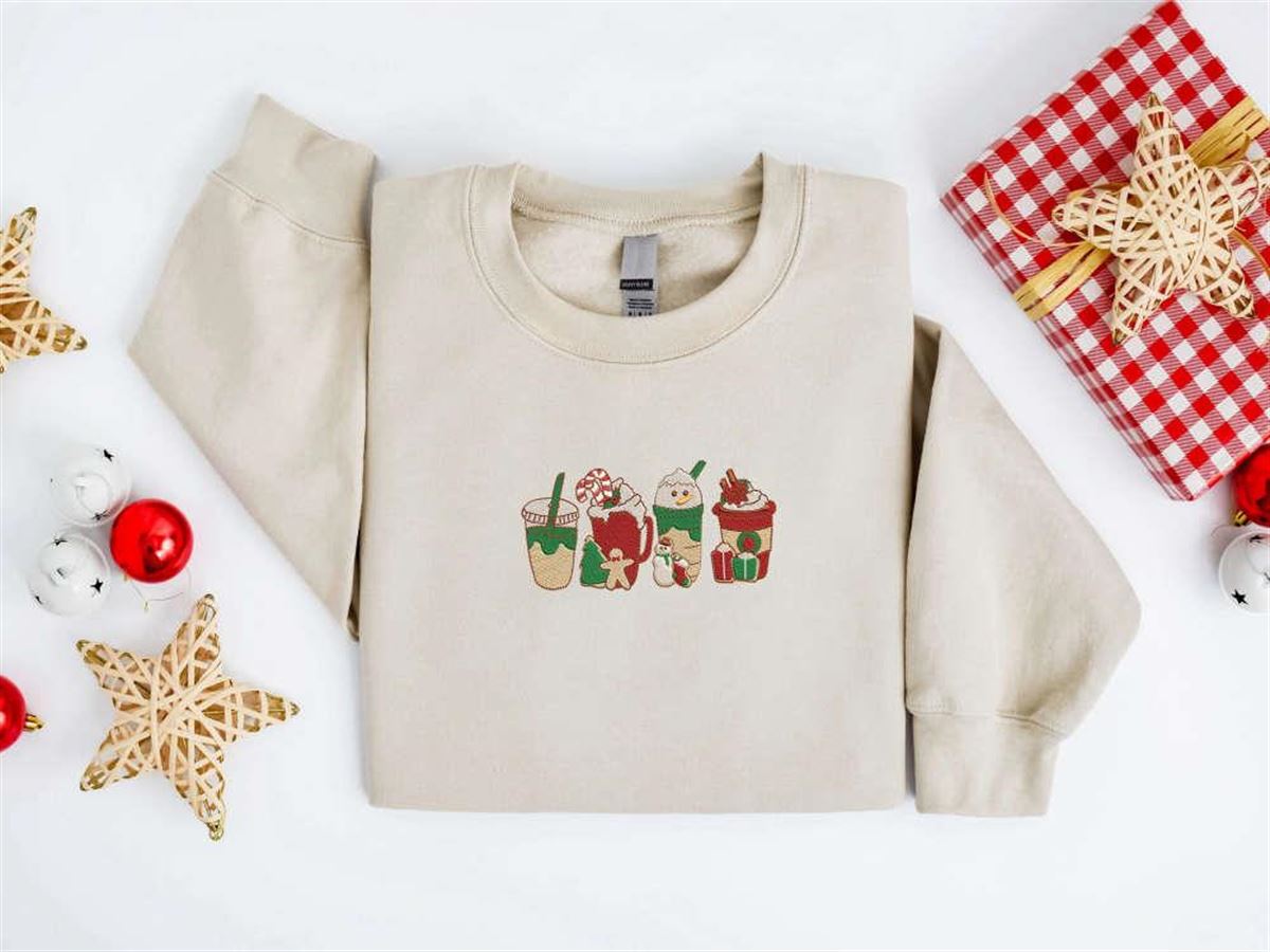 Christmas Snowman Embroidered Coffee Sweatshirt