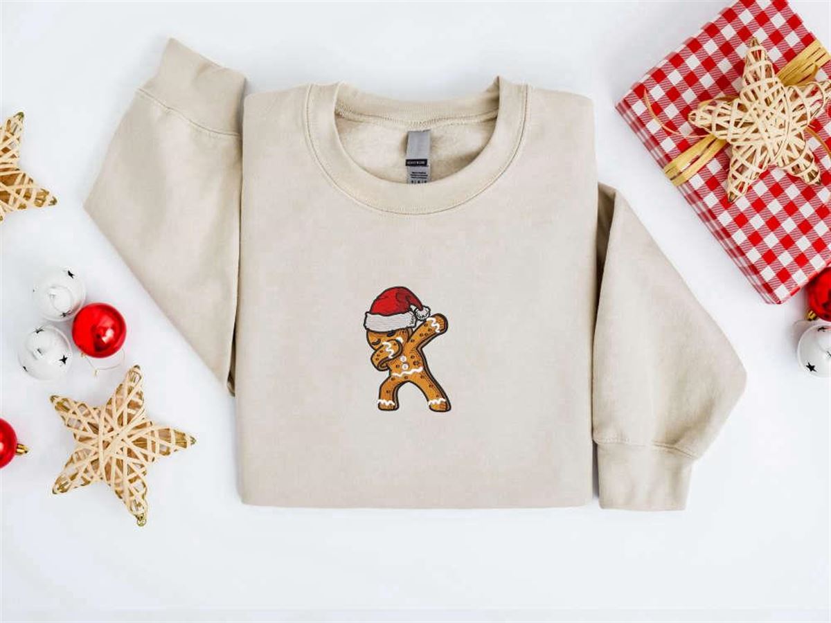 Christmas Sweatshirt Embroidered Gingerbread Cookies