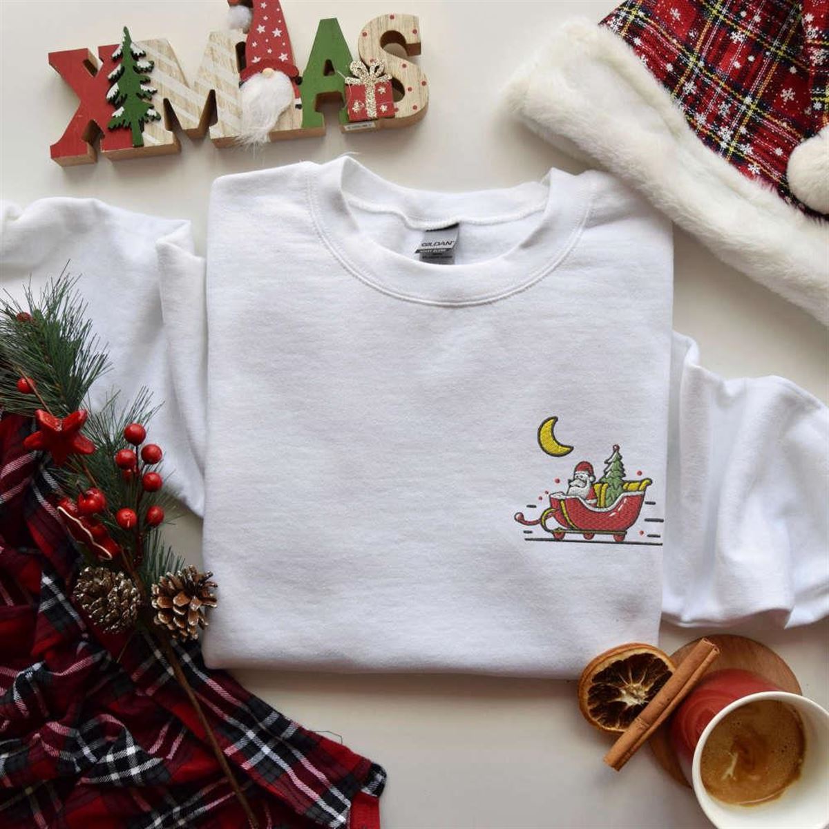 Christmas Sweatshirt Festive Embroidered Santa Design