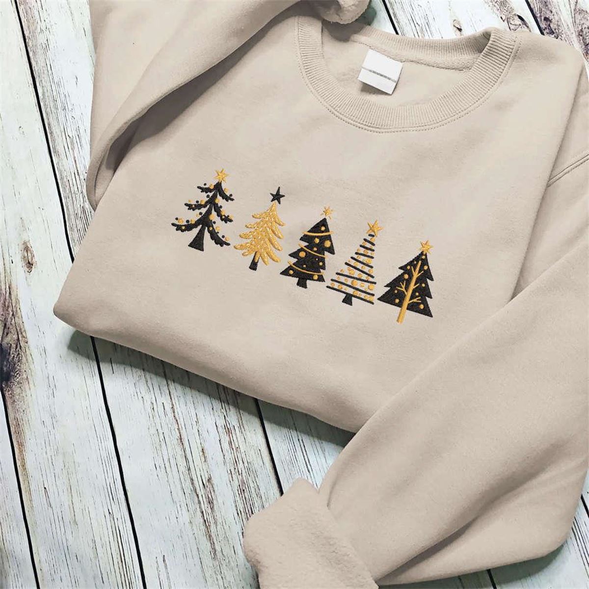 Christmas Sweatshirt Pine Tree Embroidered