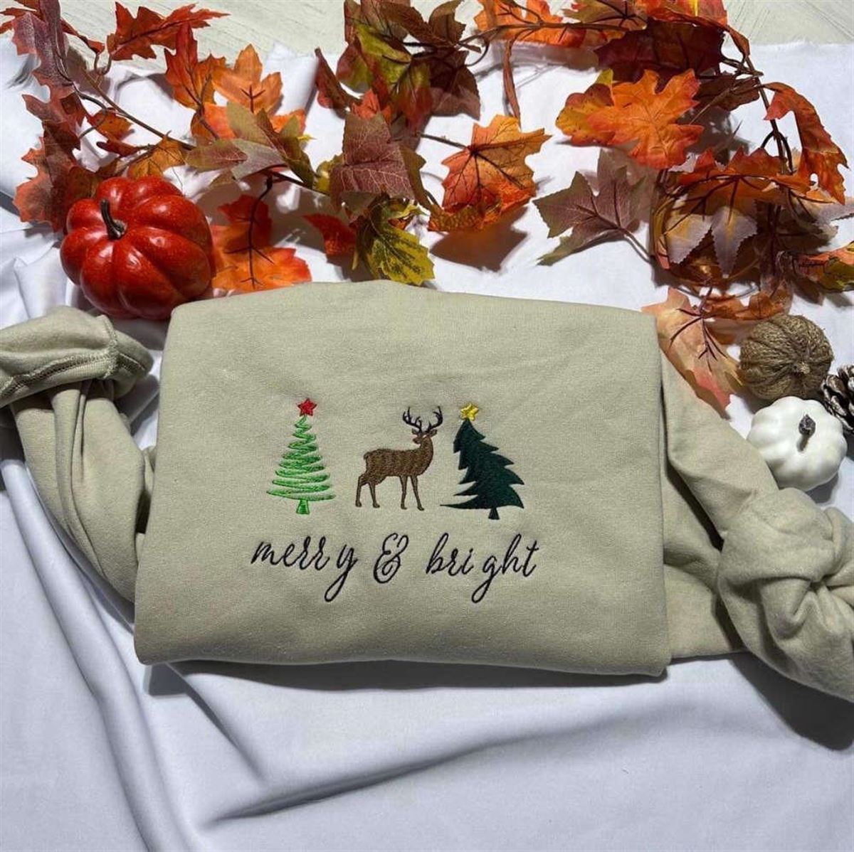 Christmas Tree Embroidered Merry Bright