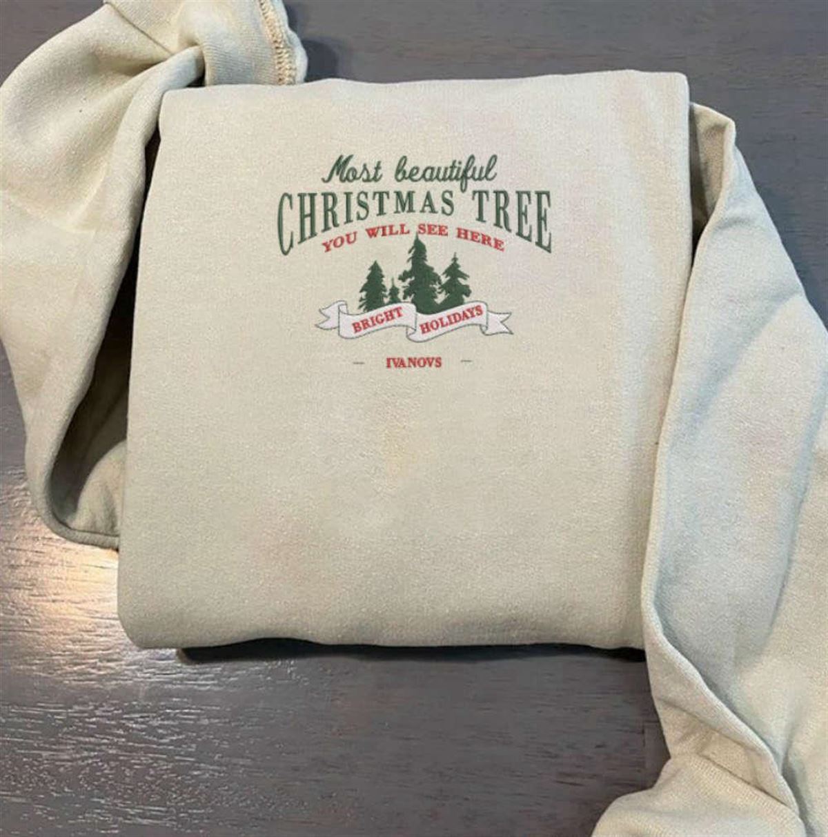 Christmas Tree Embroidery Sweatshirt Embroidery Crewneck