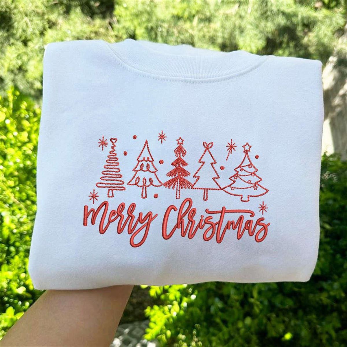 Christmas Trees Embroidered Sweatshirt