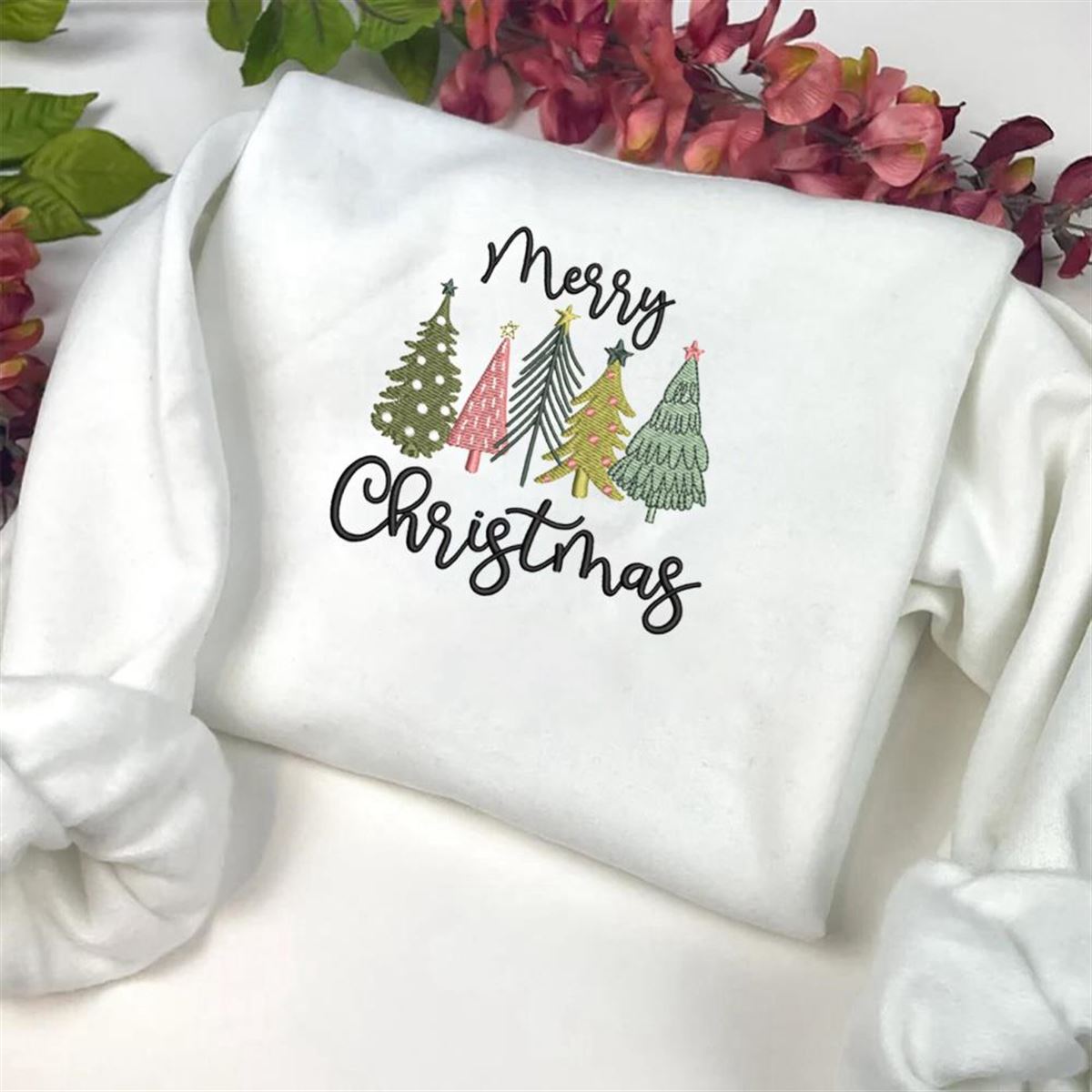 Christmas Trees Machine Embroidery Sweatshirt