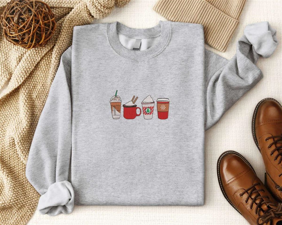 Coffee Christmas Embroidered Sweatshirt Crewneck