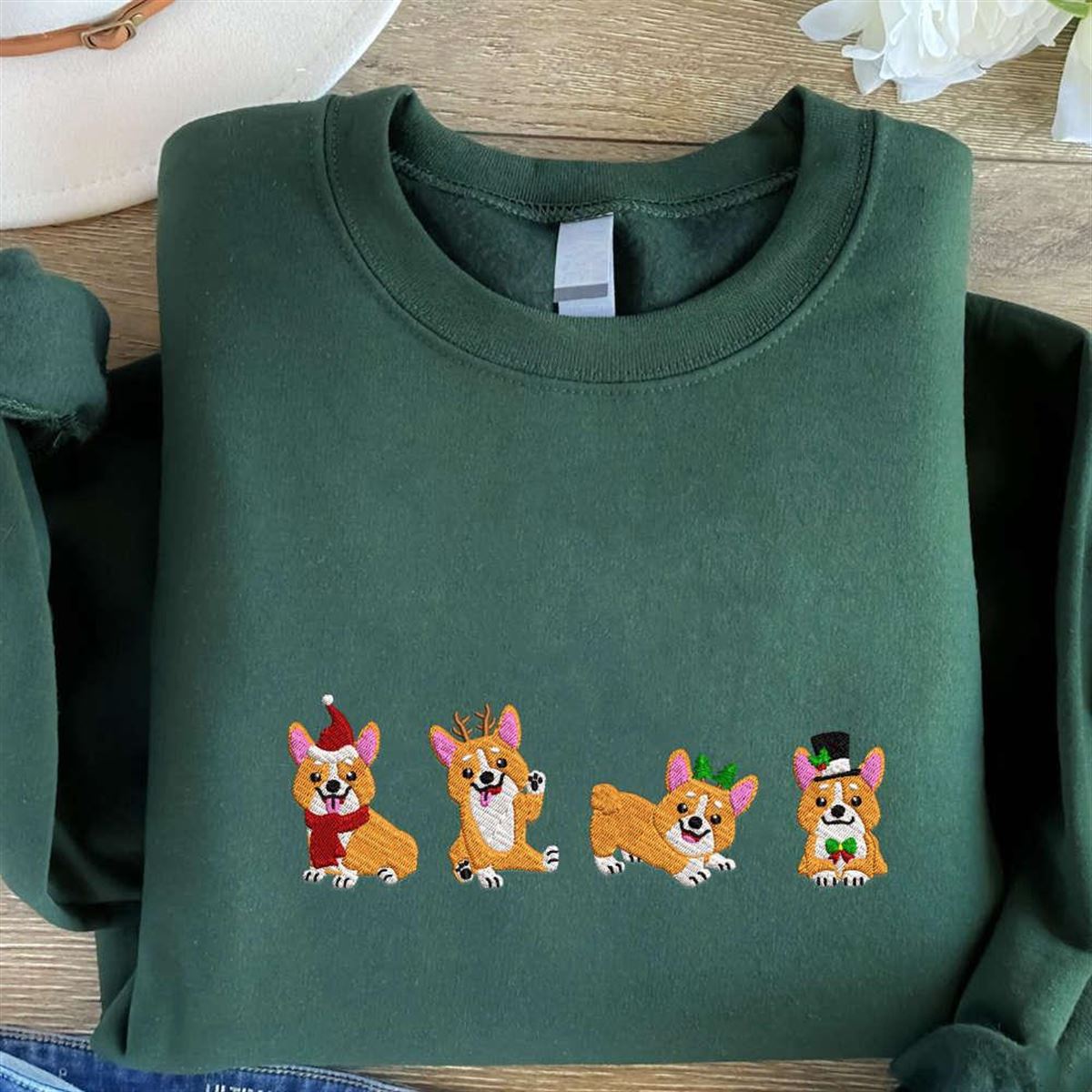 Corgi Christmas Embroidered Sweatshirt