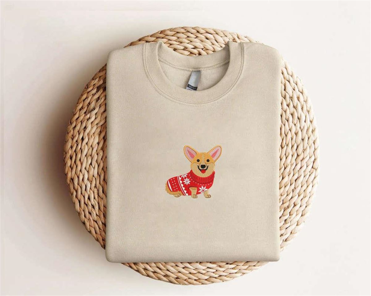 Corgi Christmas Sweatshirt Embroidered Christmas Dog