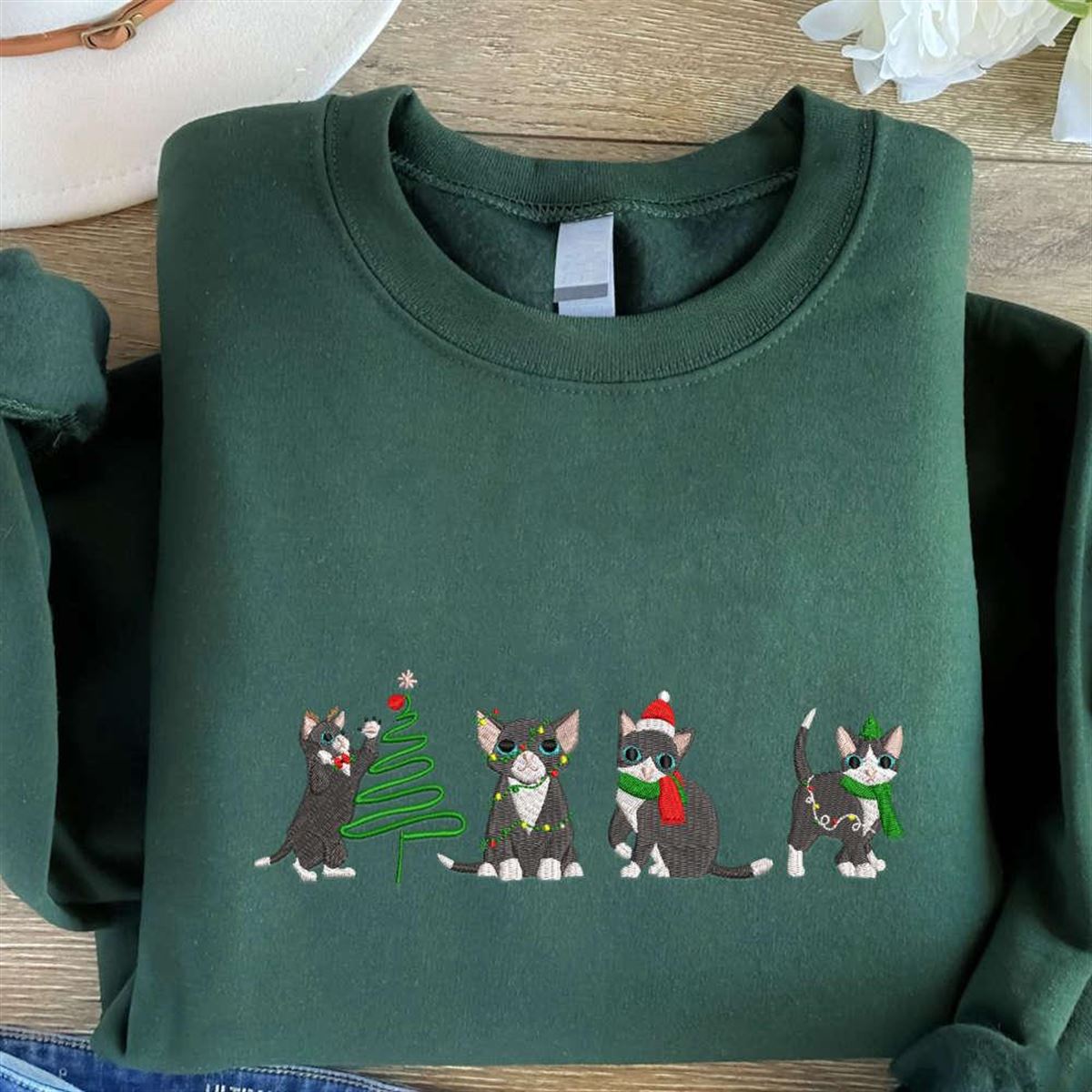 Cute Cats Christmas Embroidered Sweatshirt Sweatshirt