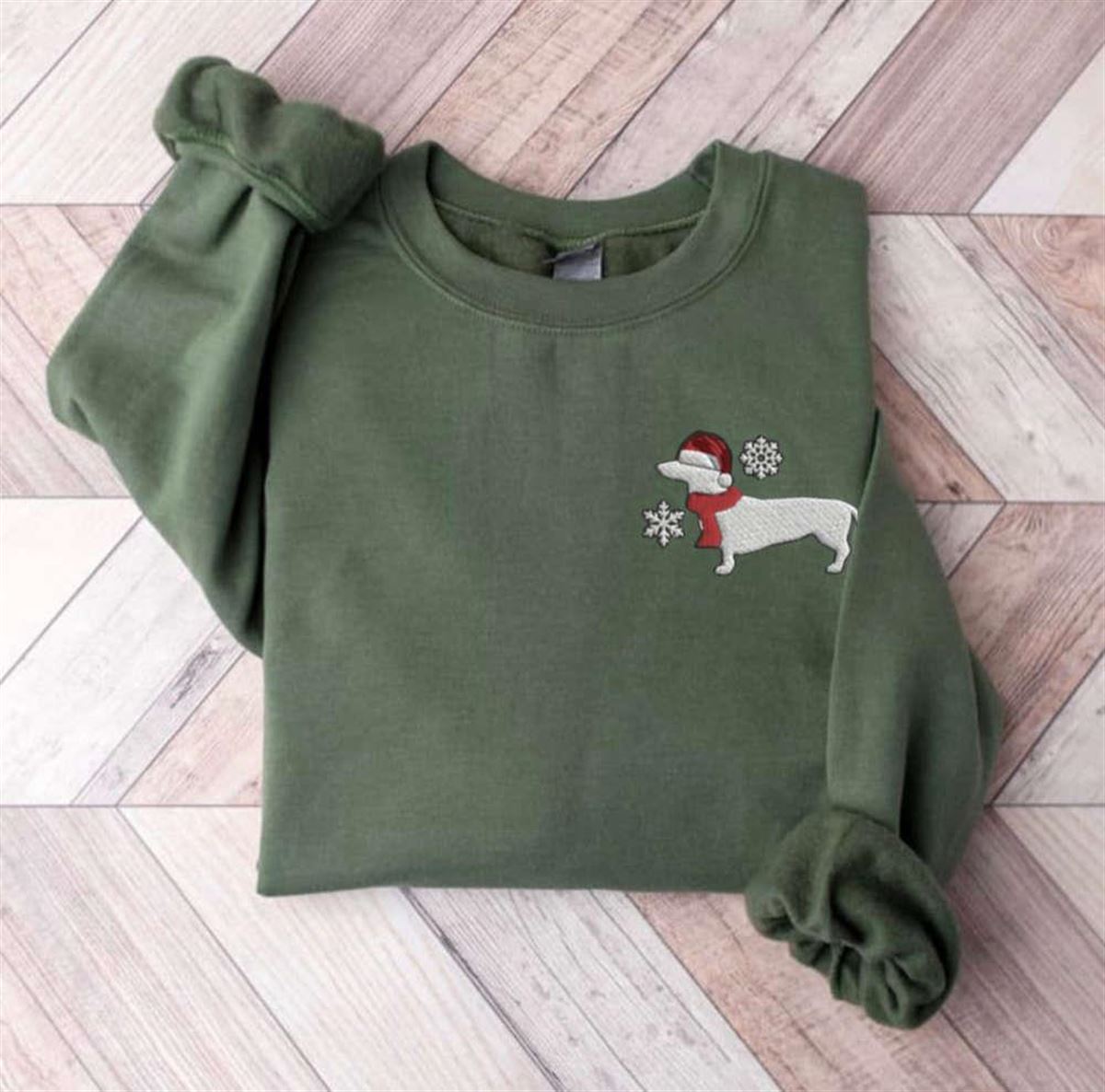 Dachshund Christmas Sweatshirt Embroidered Festive Dog