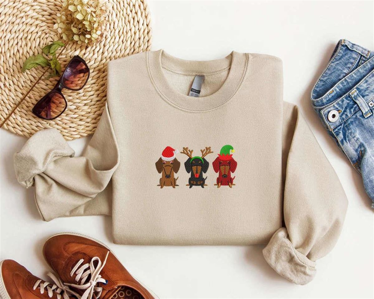 Dachshund Christmas Sweatshirt Embroidered Xmas Design