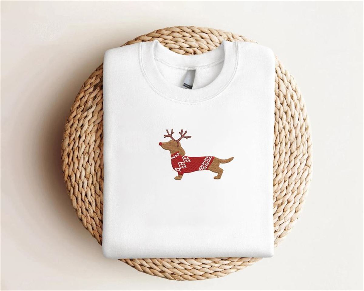 Dachshund Reindeer Embroidered Christmas Crewneck