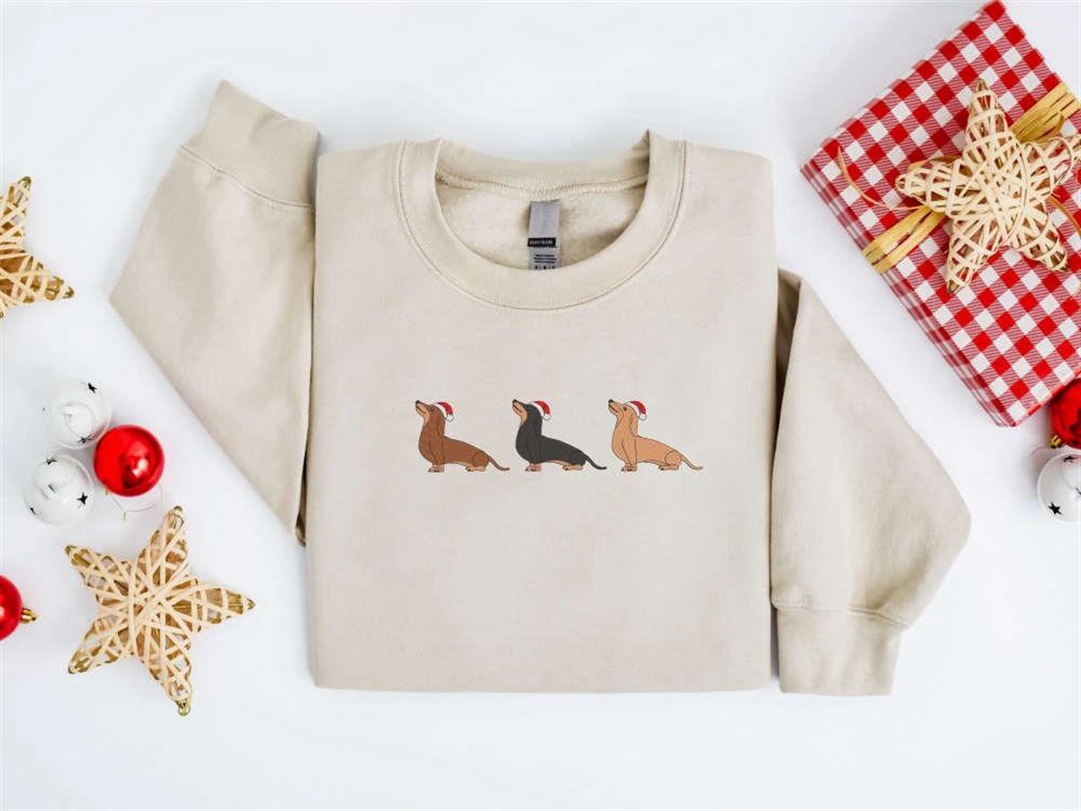 Dachshund Santa Embroidered Christmas Sweatshirt