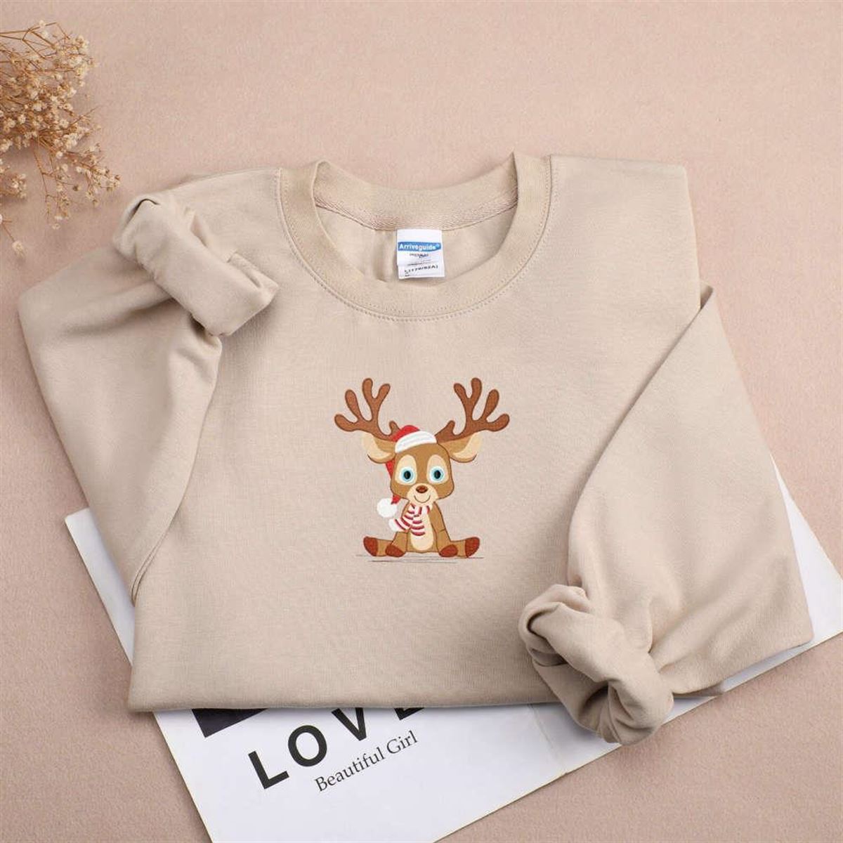 Deer Embroidered Christmas Sweatshirt Crewneck