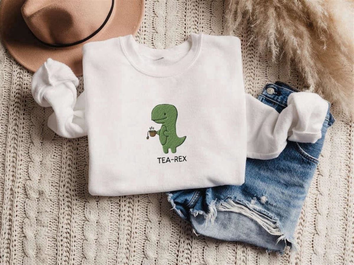 Dinosaur Embroidered Sweatshirt 2d Crewneck Sweatshirt