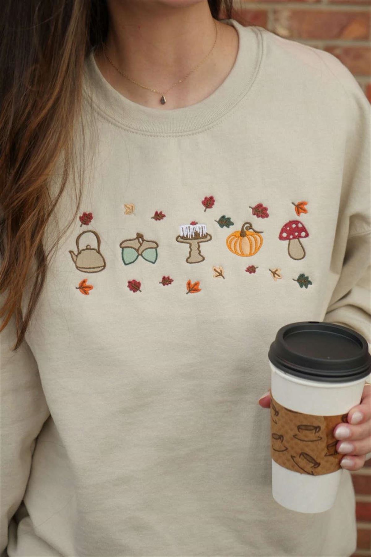 Embroidered Autumn Elements Crewneck Sweatshirt