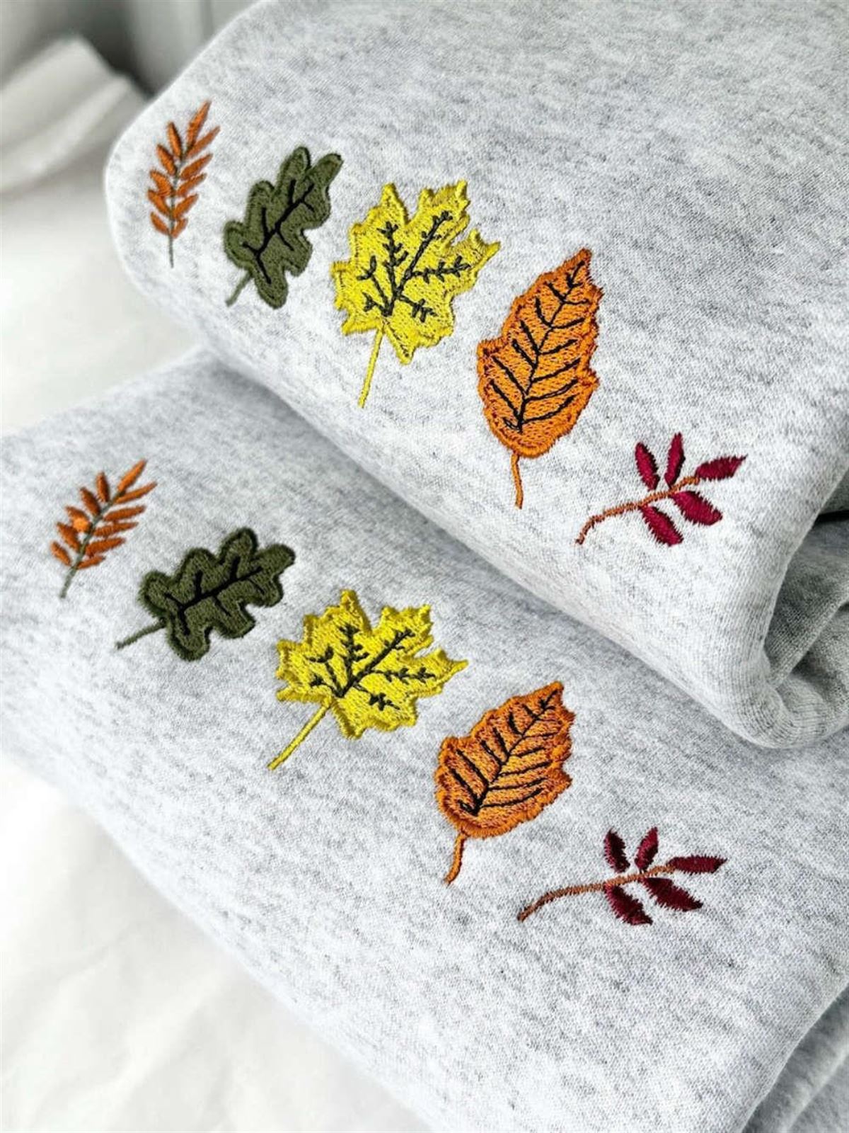 Embroidered Autumn Leaves Crewneck Sweatshirt