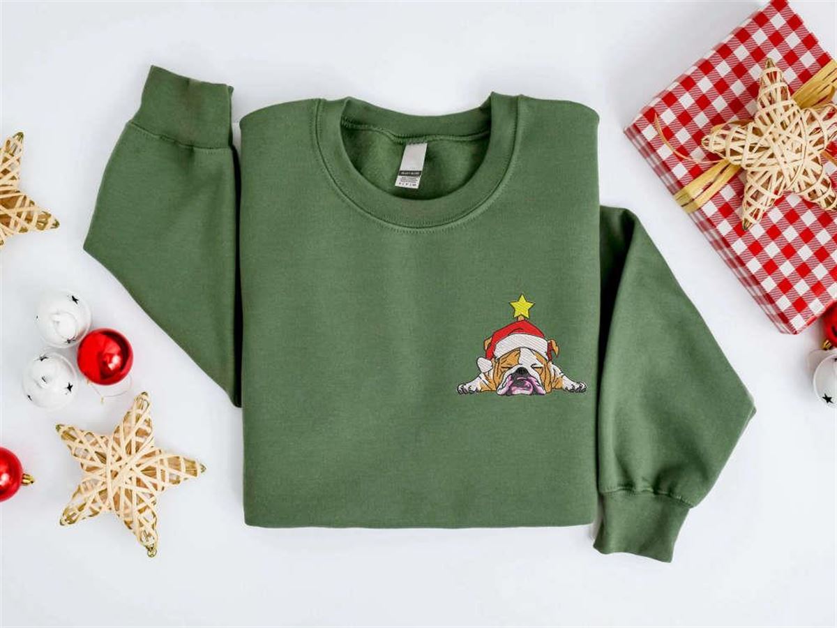 Embroidered Bulldog Christmas Sweatshirt