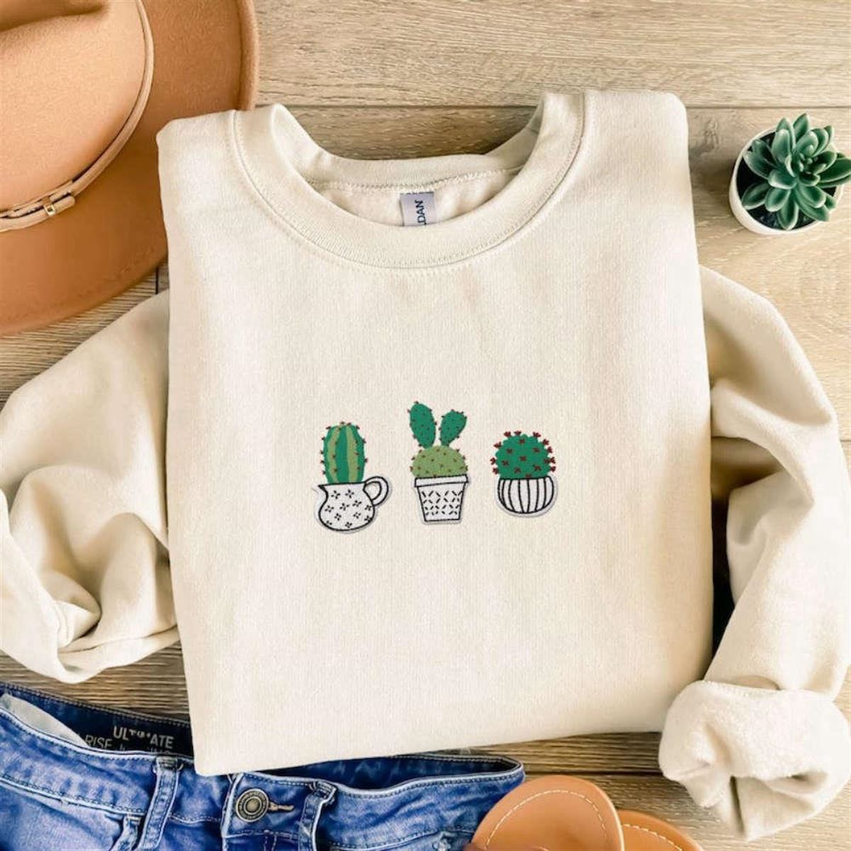 Embroidered Cactus Crewneck Sweatshirt