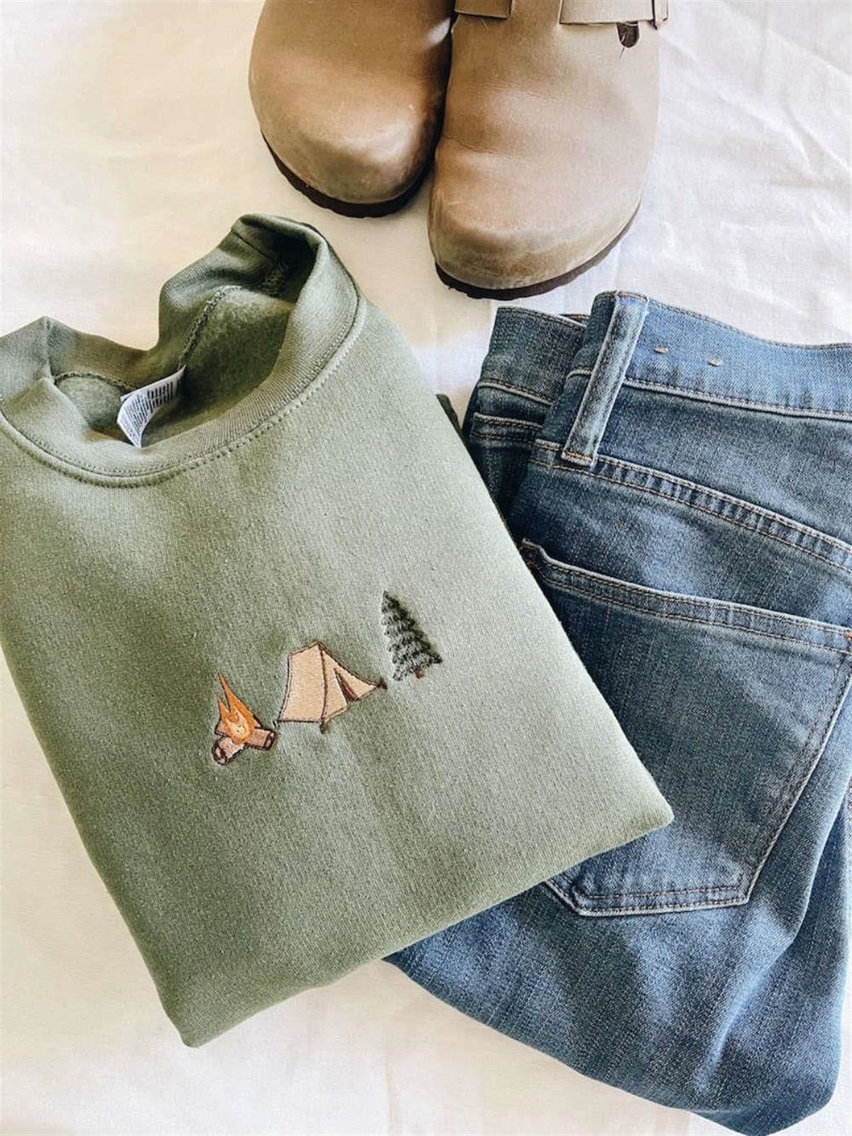 Embroidered Camping Trio Sweatshirt 2d Crewneck