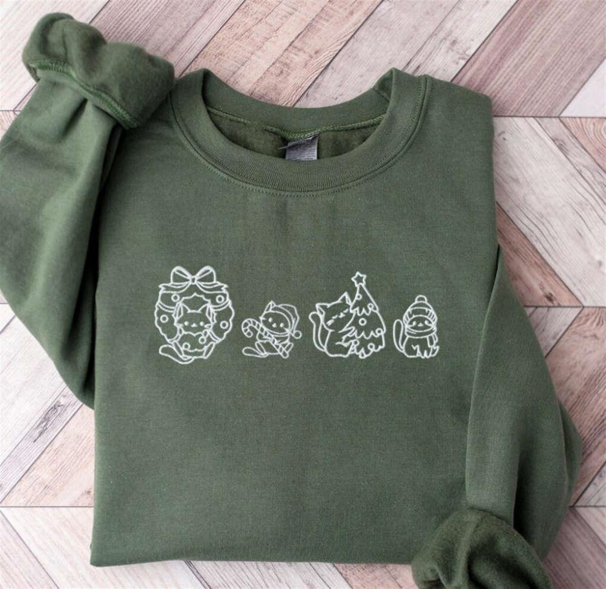 Embroidered Cat Christmas Sweatshirt