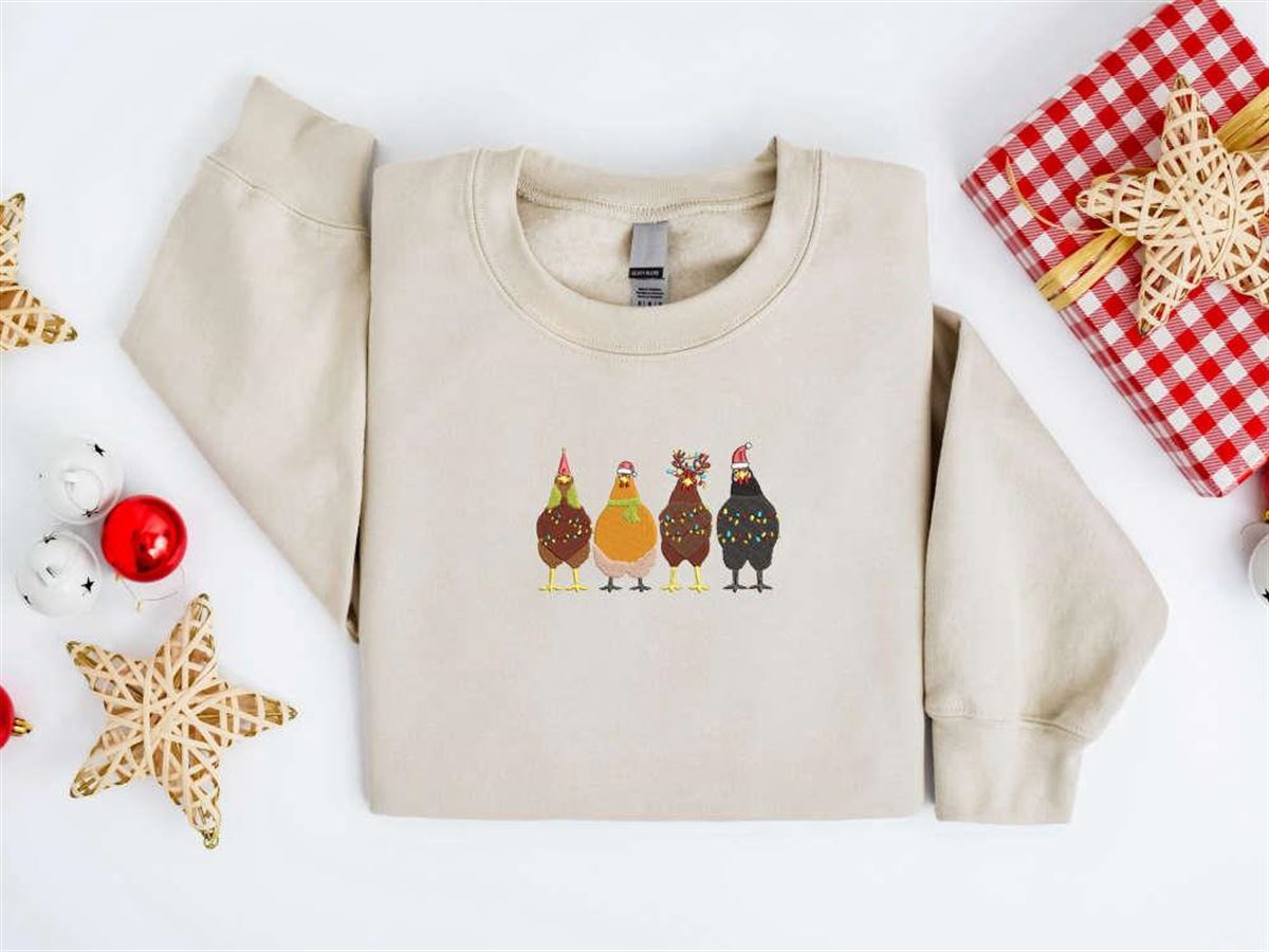 Embroidered Chicken Sweatshirt Christmas Design