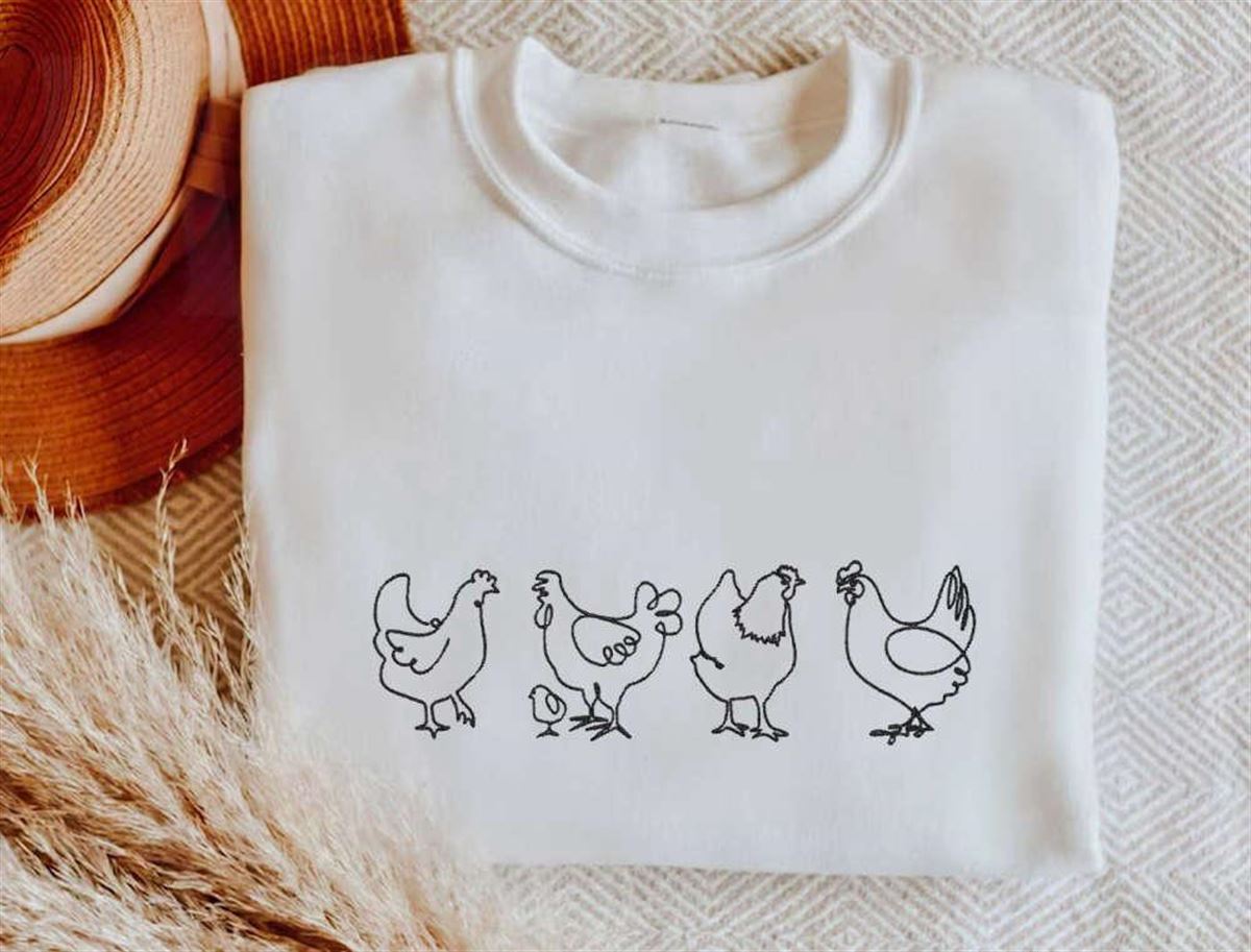 Embroidered Chicken Sweatshirt For Animal Lovers