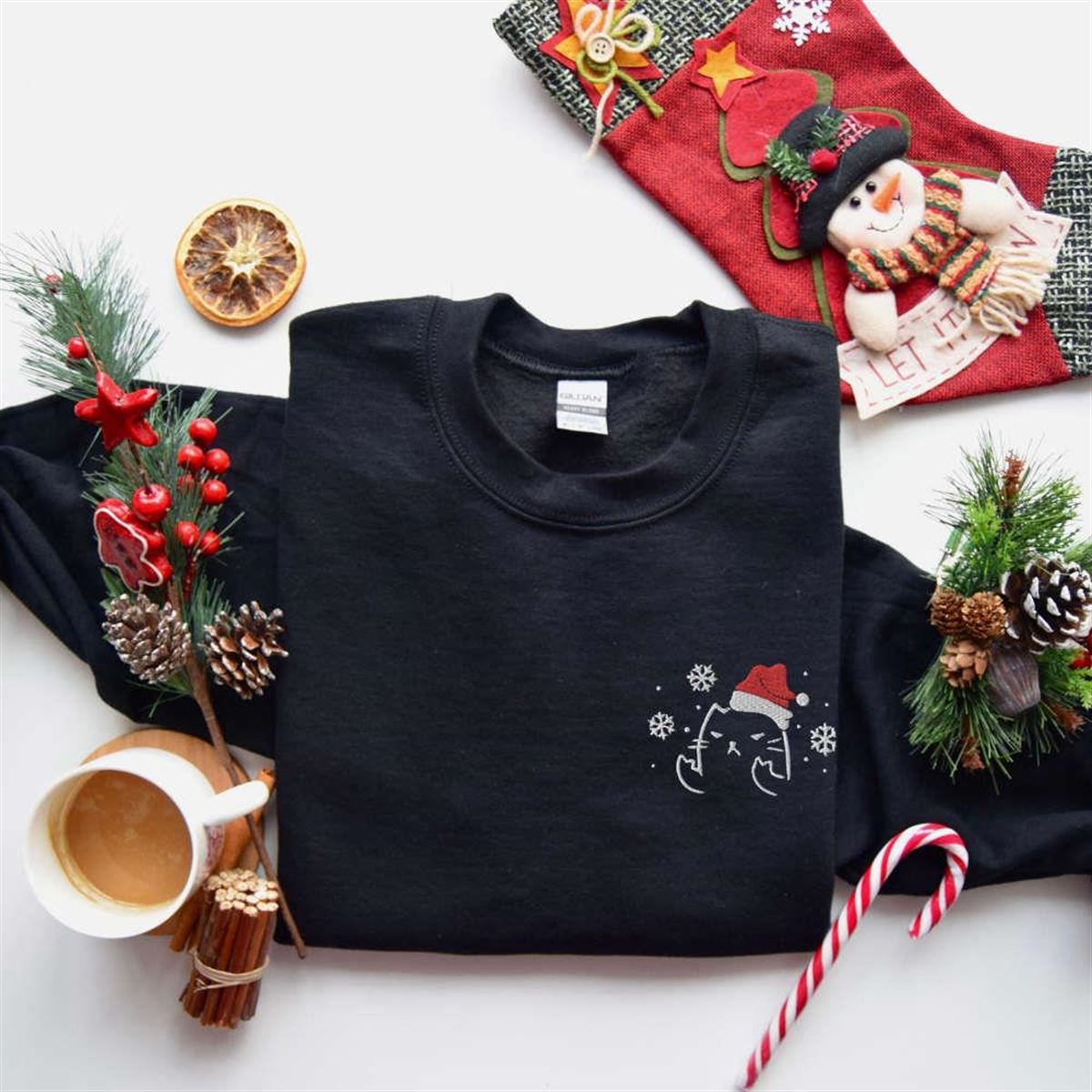 Embroidered Christmas Cat Sweatshirt Sarcastic